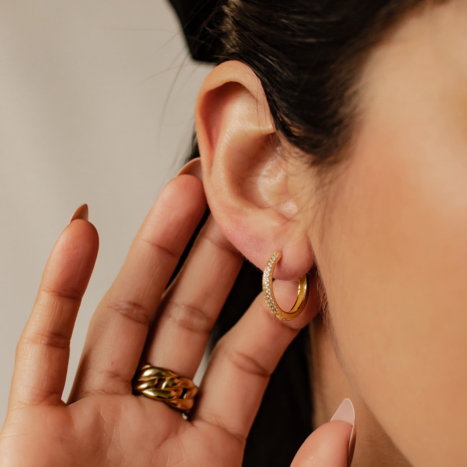 Boucles d’Oreilles Créoles Pierre Claire Double Sterling Argent